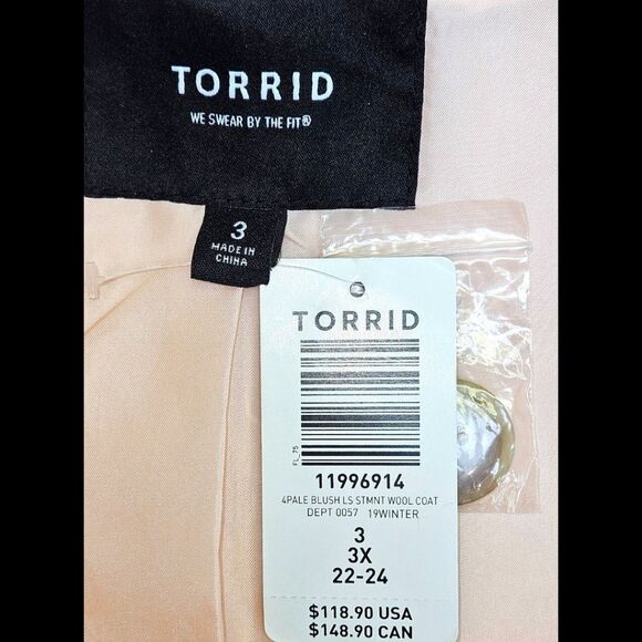 TORRID WOOL Pale Pink Fit & Flare Plus Size Long Winter Coat 3X - Picture 10 of 14